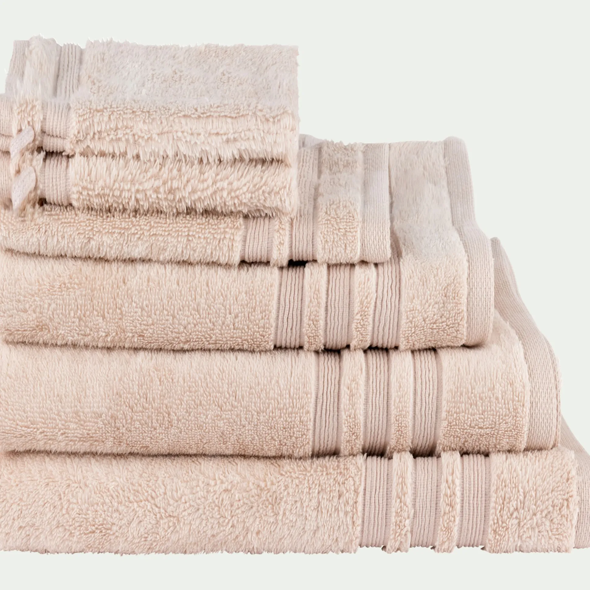 Lot de 2 serviettes invité bouclette en coton - rose grège 30x50cm