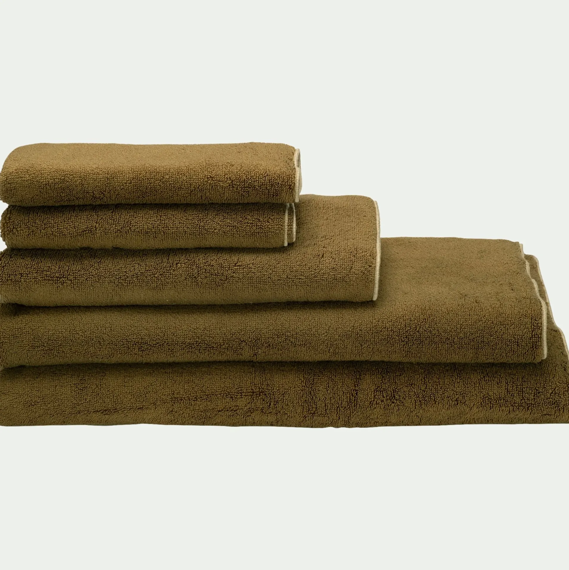 Lot de 2 serviettes invité en coton 30x50cm - vert mousse