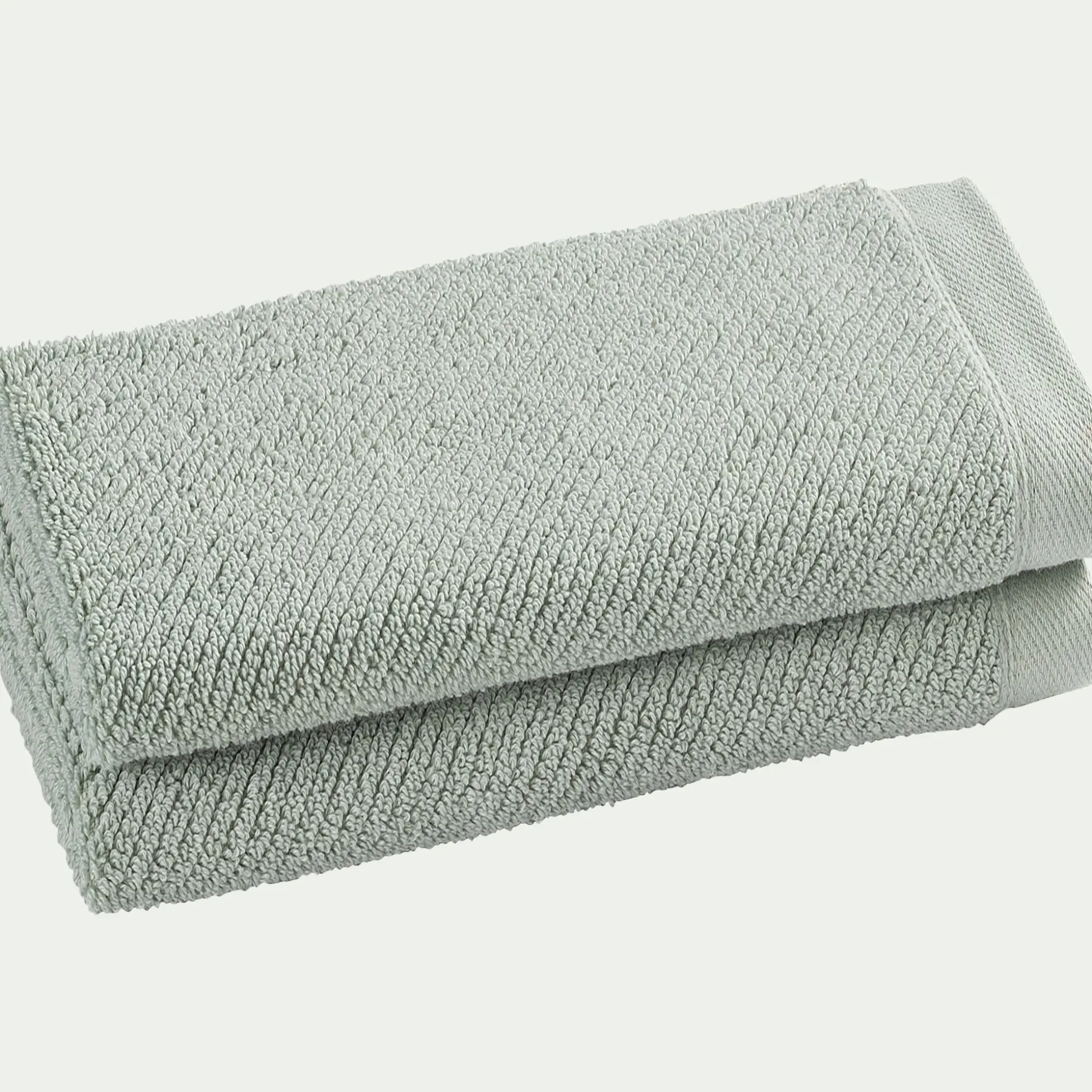 Lot de 2 serviettes invités en bouclettes de coton bio 30x50cm - vert olivier