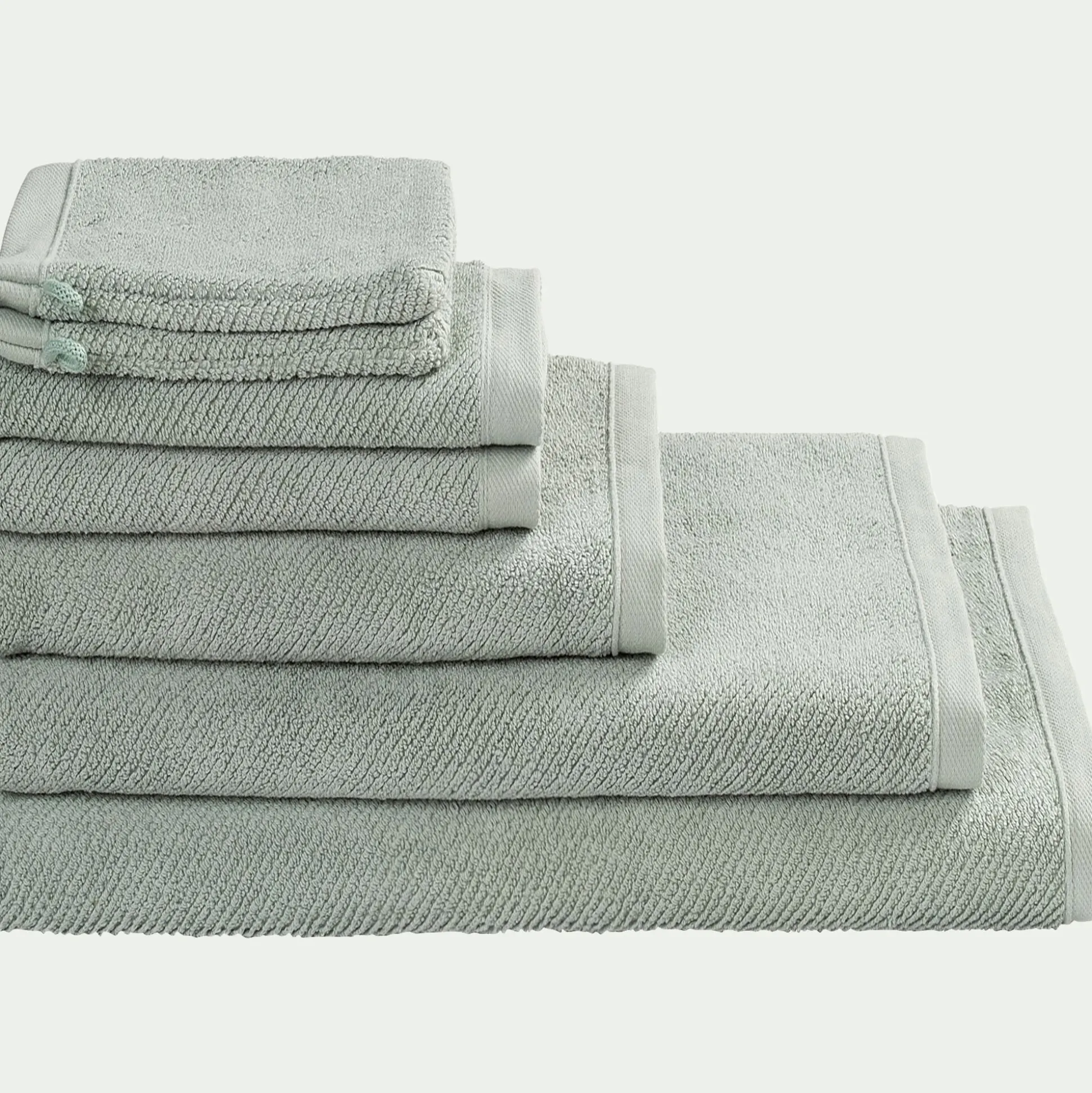 Lot de 2 serviettes invités en bouclettes de coton bio 30x50cm - vert olivier
