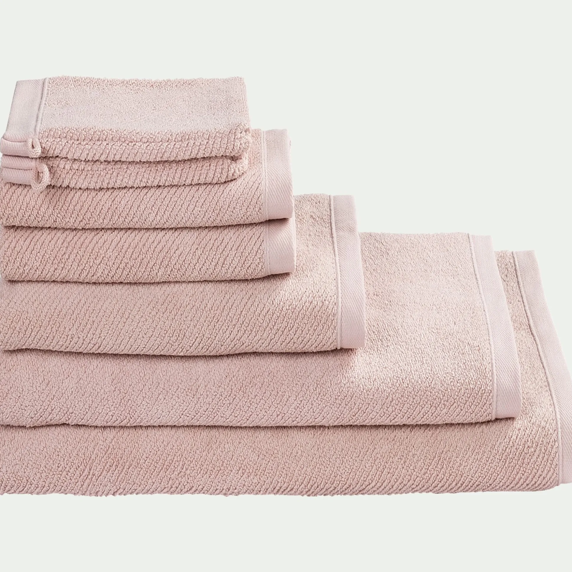 Lot de 2 serviettes invités en bouclettes de coton bio - rose rosa 30x50cm