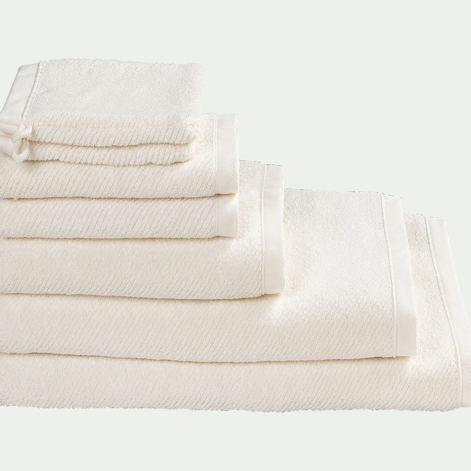 Lot de 2 serviettes invités en bouclettes de coton bio - blanc ventoux 30x50cm