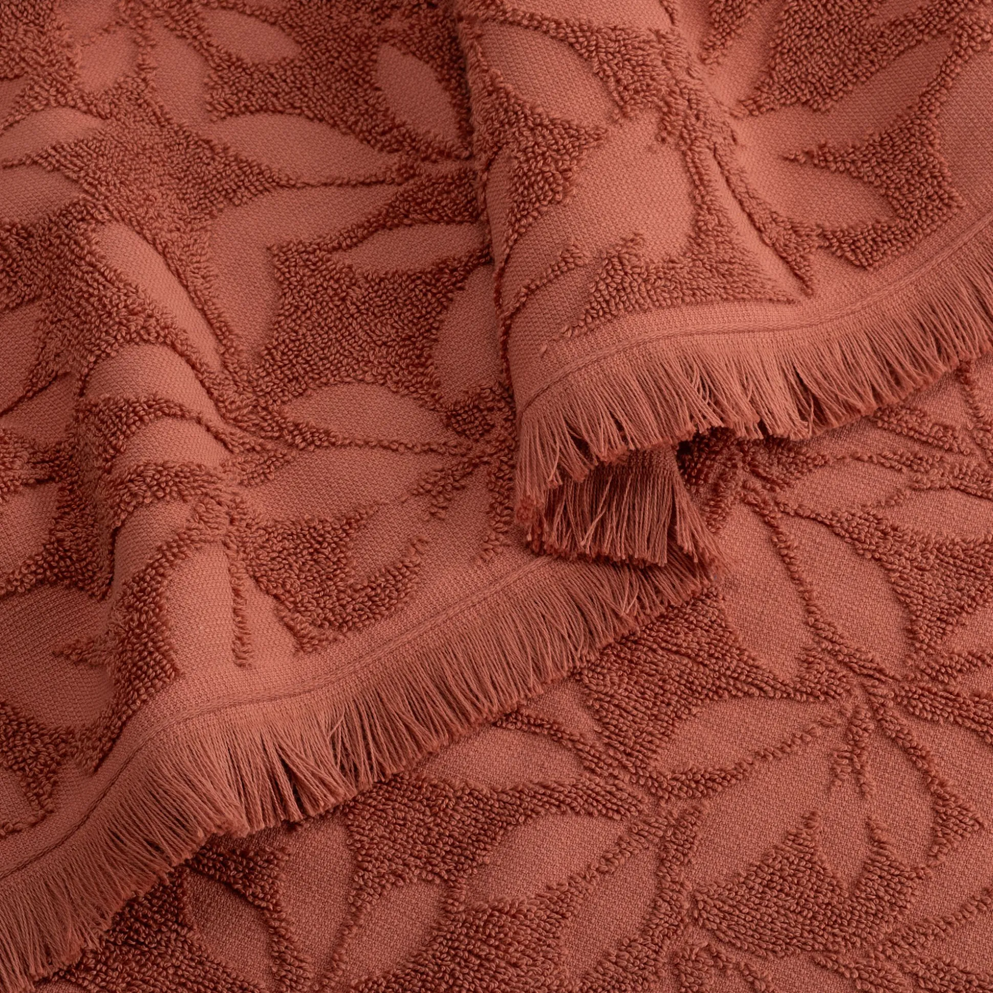 Lot de 2 serviettes invités en coton motif floral 30x50cm - rouge terracotta