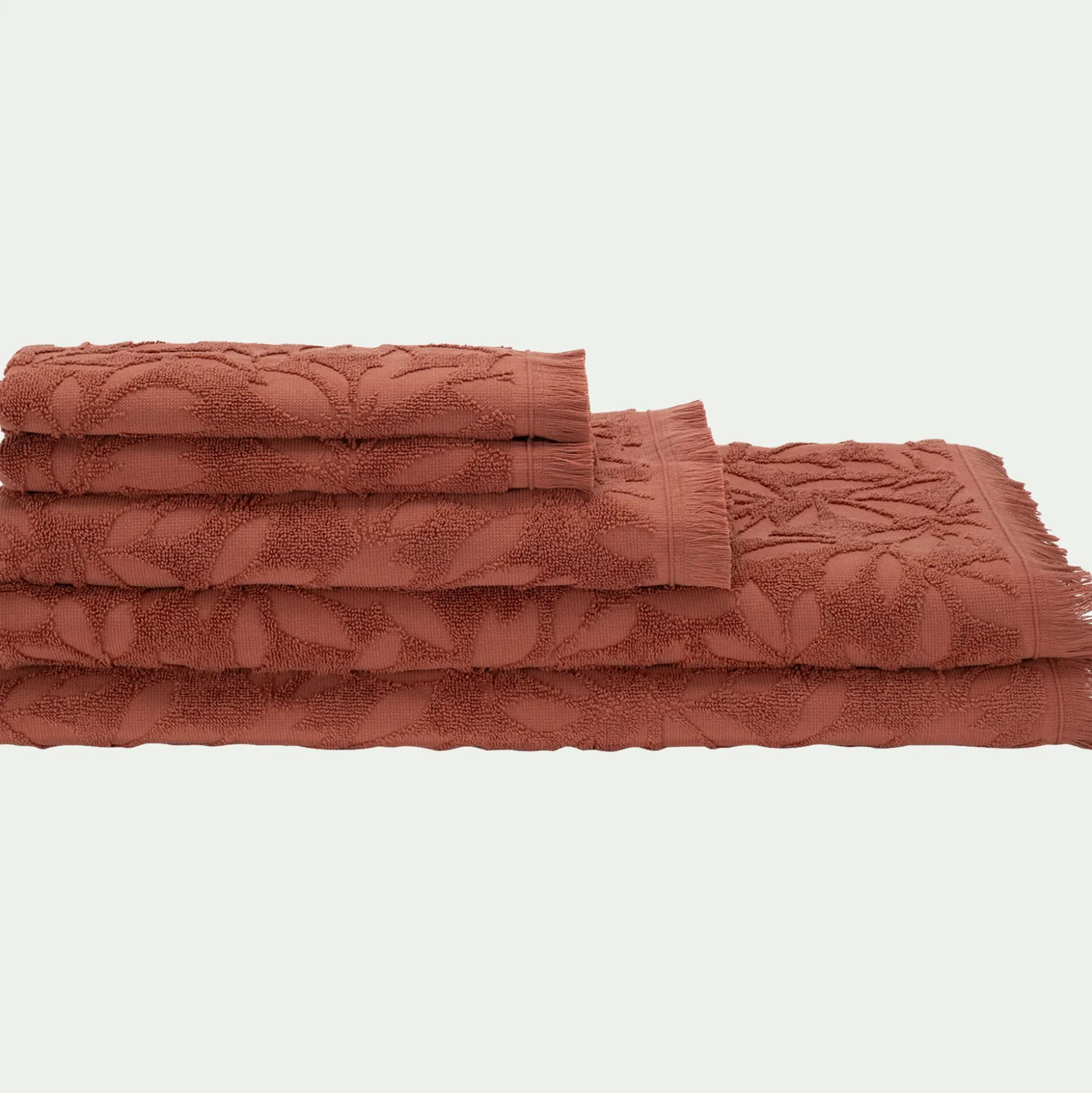 Lot de 2 serviettes invités en coton motif floral 30x50cm - rouge terracotta