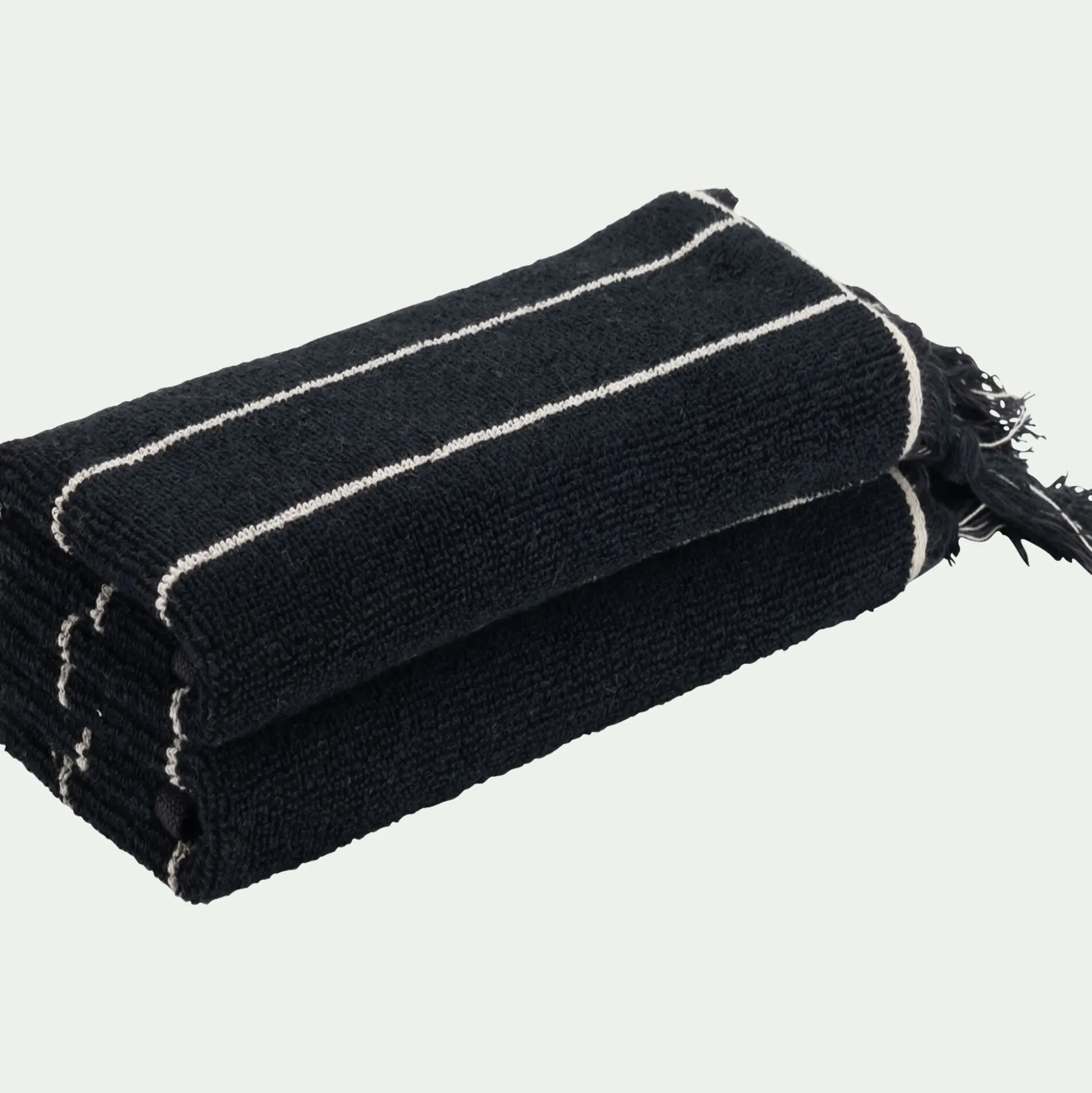 Lot de 2 serviettes invités rayée en coton 30x50cm - noir
