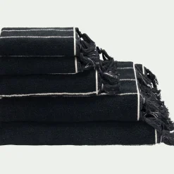 Lot de 2 serviettes invités rayée en coton 30x50cm - noir