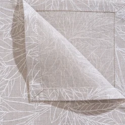 Lot de 4 serviettes motif laurier en lin et coton - beige 41x41cm