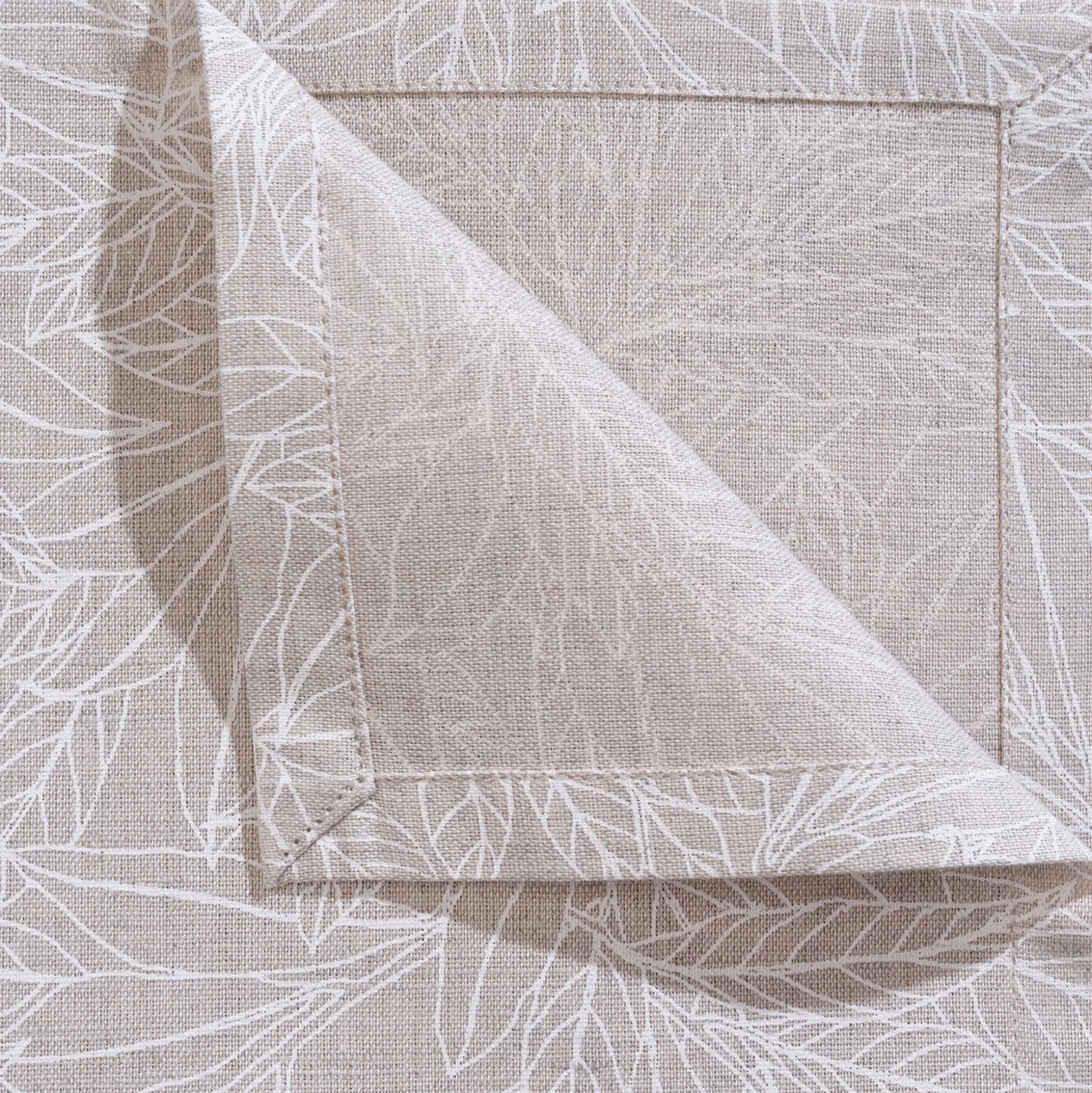 Lot de 4 serviettes motif laurier en lin et coton - beige 41x41cm