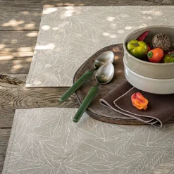 Lot de 2 sets de table en coton enduit motif laurier - beige alpilles 35x48cm