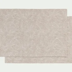 Lot de 2 sets de table en lin et coton motif laurier - beige 35x50cm