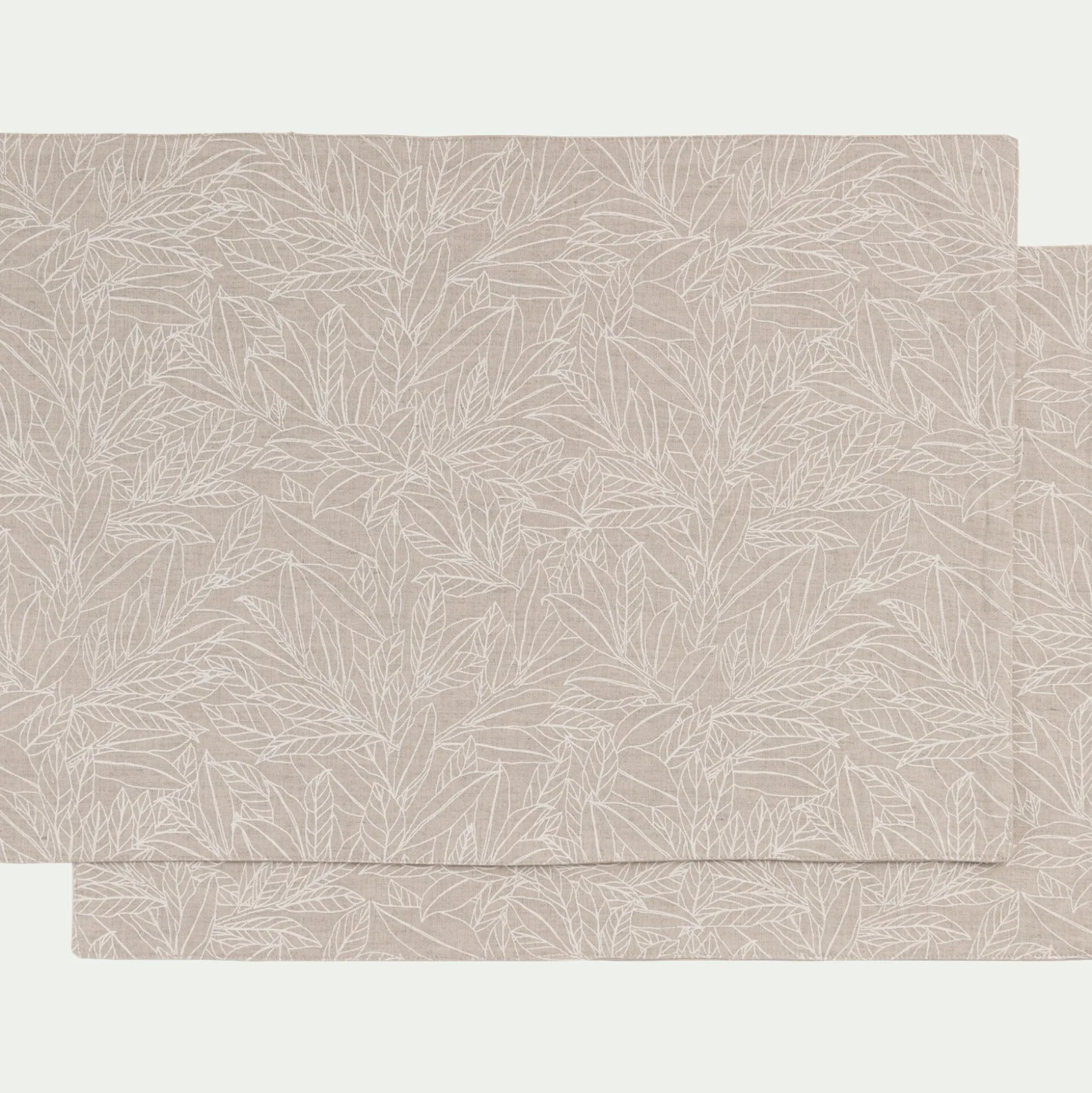 Lot de 2 sets de table en lin et coton motif laurier - beige 35x50cm