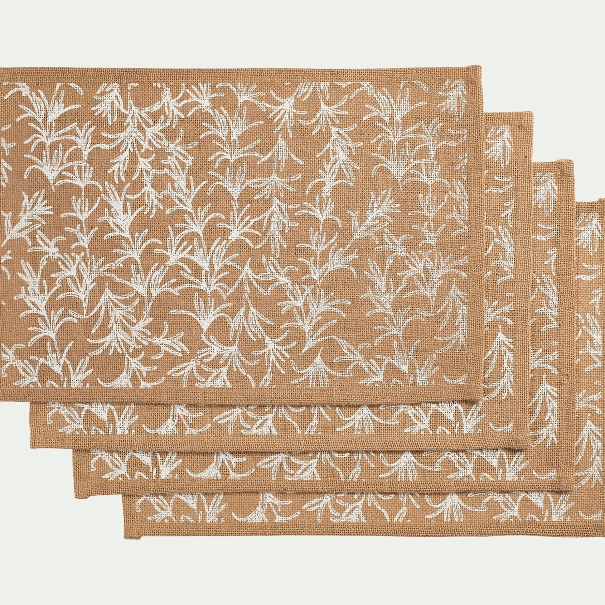 Lot de 4 sets de table motif romarin en jute 30x45cm - naturel