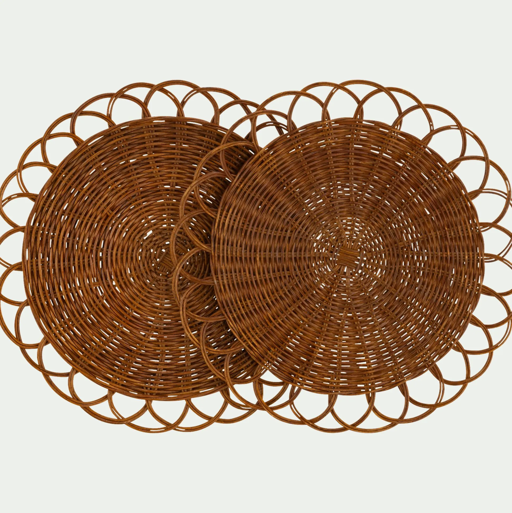 Lot de 2 sets de table ronds en rotin D38cm - naturel