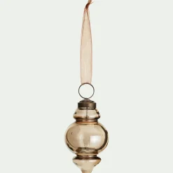 Lot de 6 suspensions de Noël goutte en verre H8,5cm - brun terre ombre