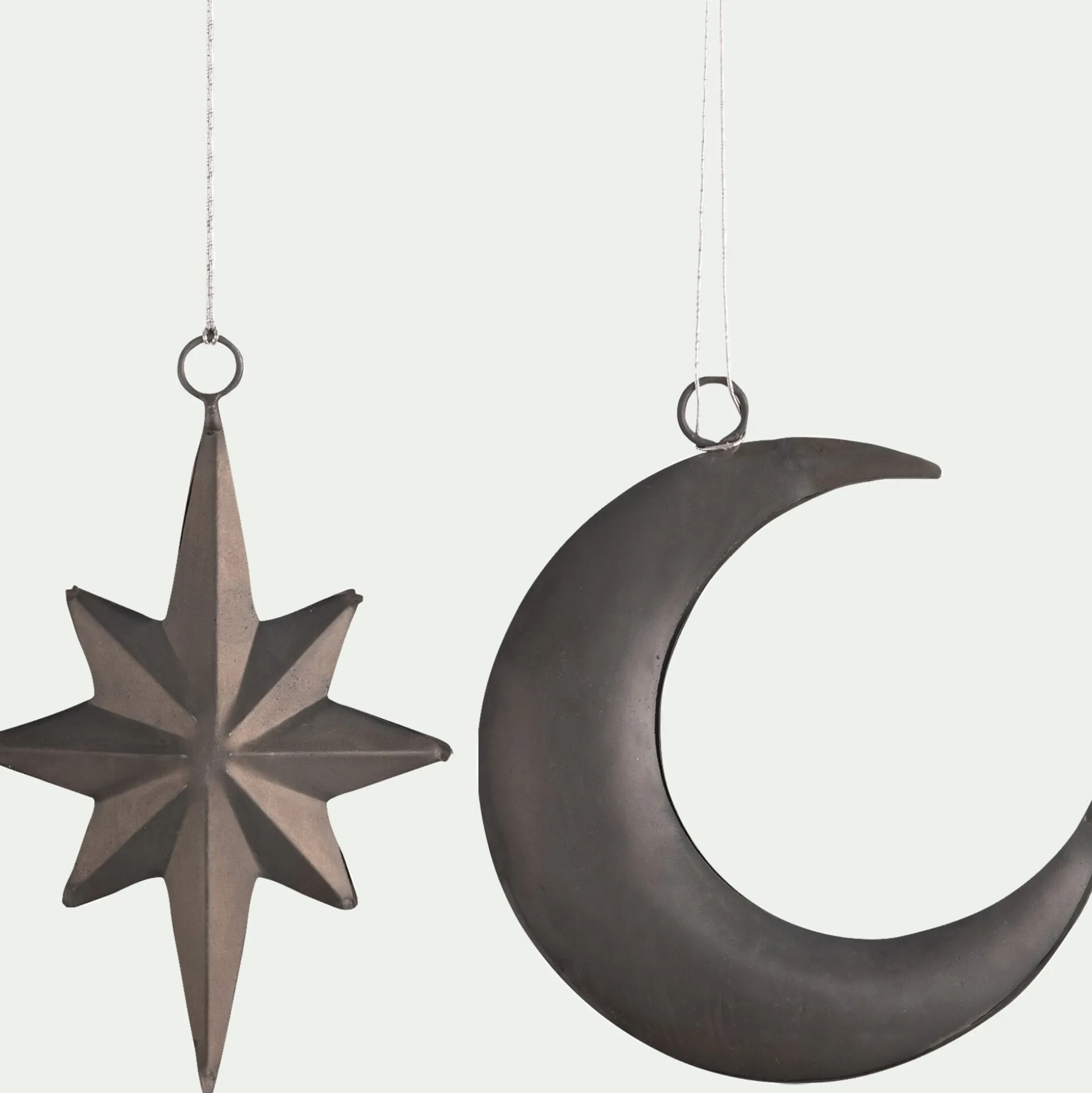 Lot de 2 suspensions de Noël lune et étoile en fer - argenté