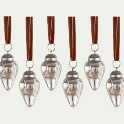 Lot de 6 suspensions goutte en verre H4cm - argenté