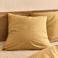 Lot de 2 taies d'oreiller en coton motif carreaux 63x63cm - jaune
