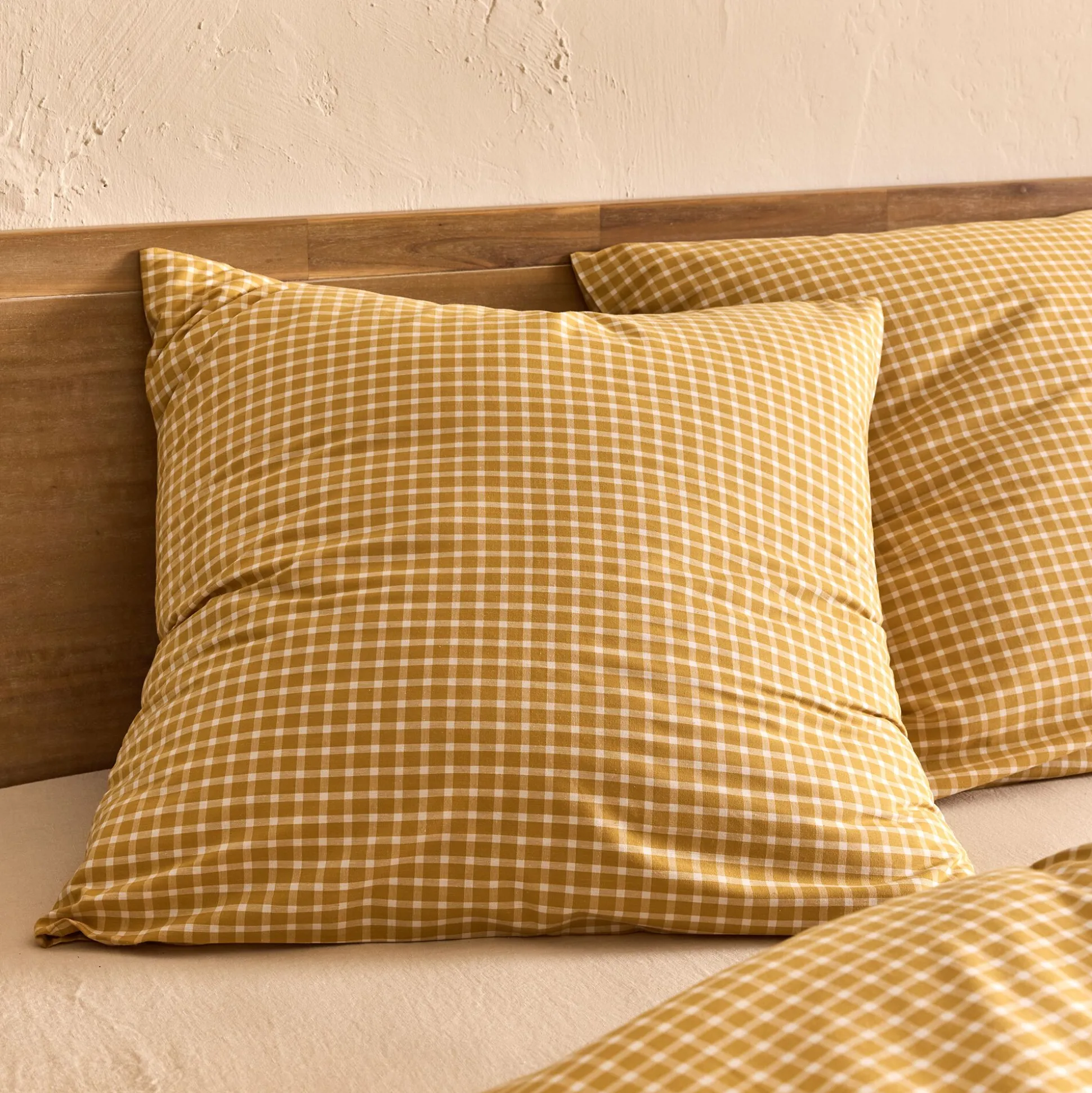 Lot de 2 taies d'oreiller en coton motif carreaux 63x63cm - jaune