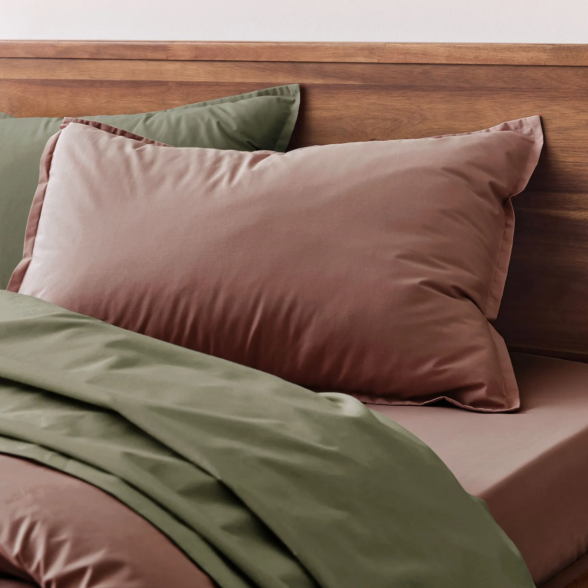 Lot de 2 taies d'oreiller en percale de coton - brun rhassoul 50x70cm