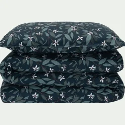 Lot de 2 taies d'oreiller fleurs d'oranger en percale de coton 63x63cm - bleu