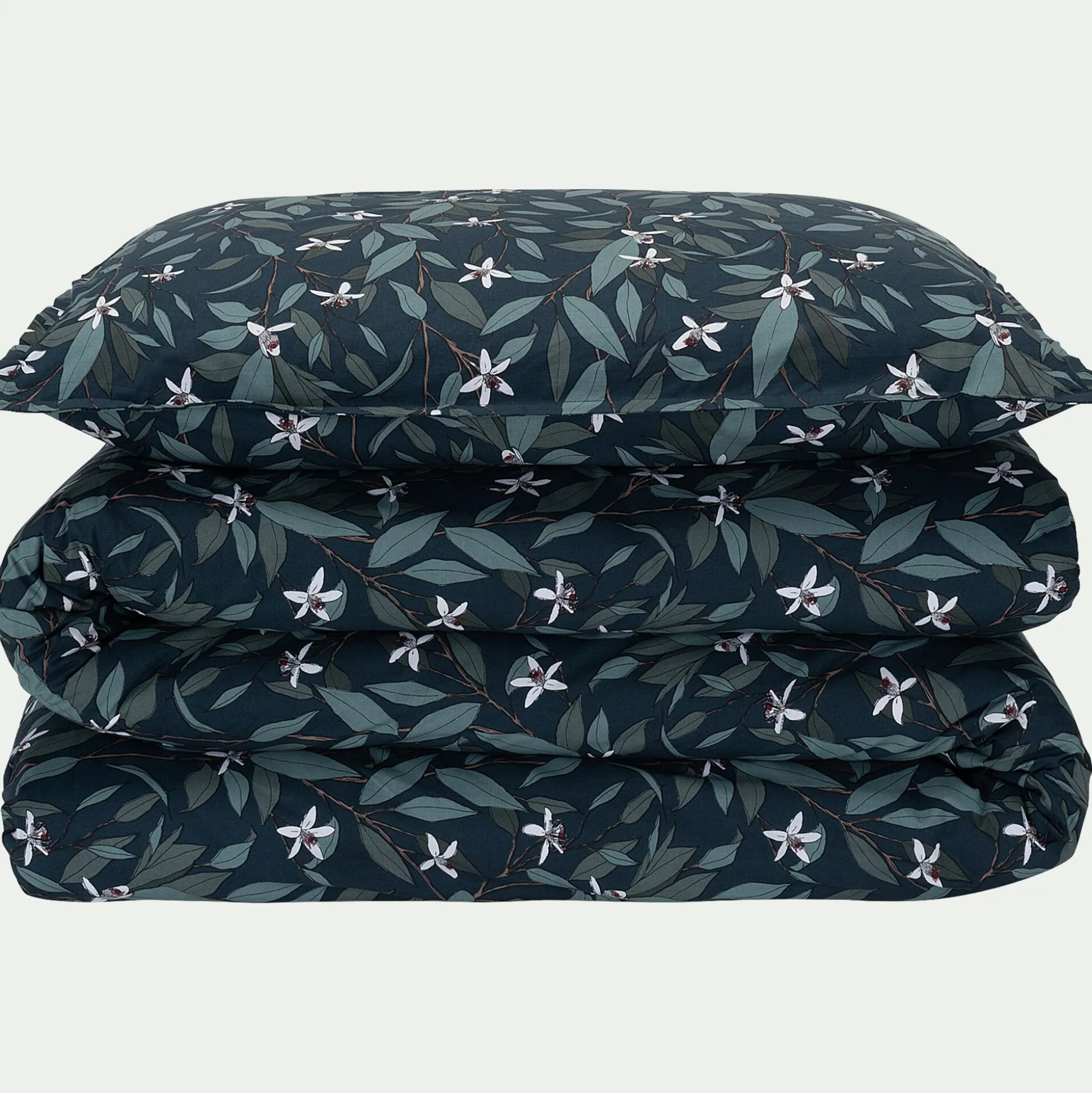 Lot de 2 taies d'oreiller fleurs d'oranger en percale de coton 63x63cm - bleu
