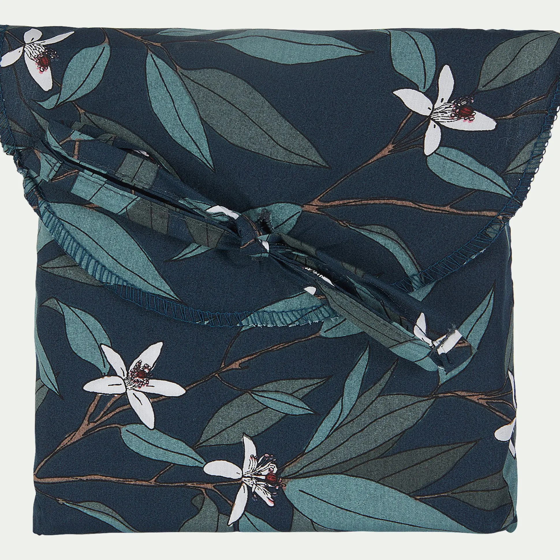 Lot de 2 taies d'oreiller fleurs d'oranger en percale de coton 63x63cm - bleu