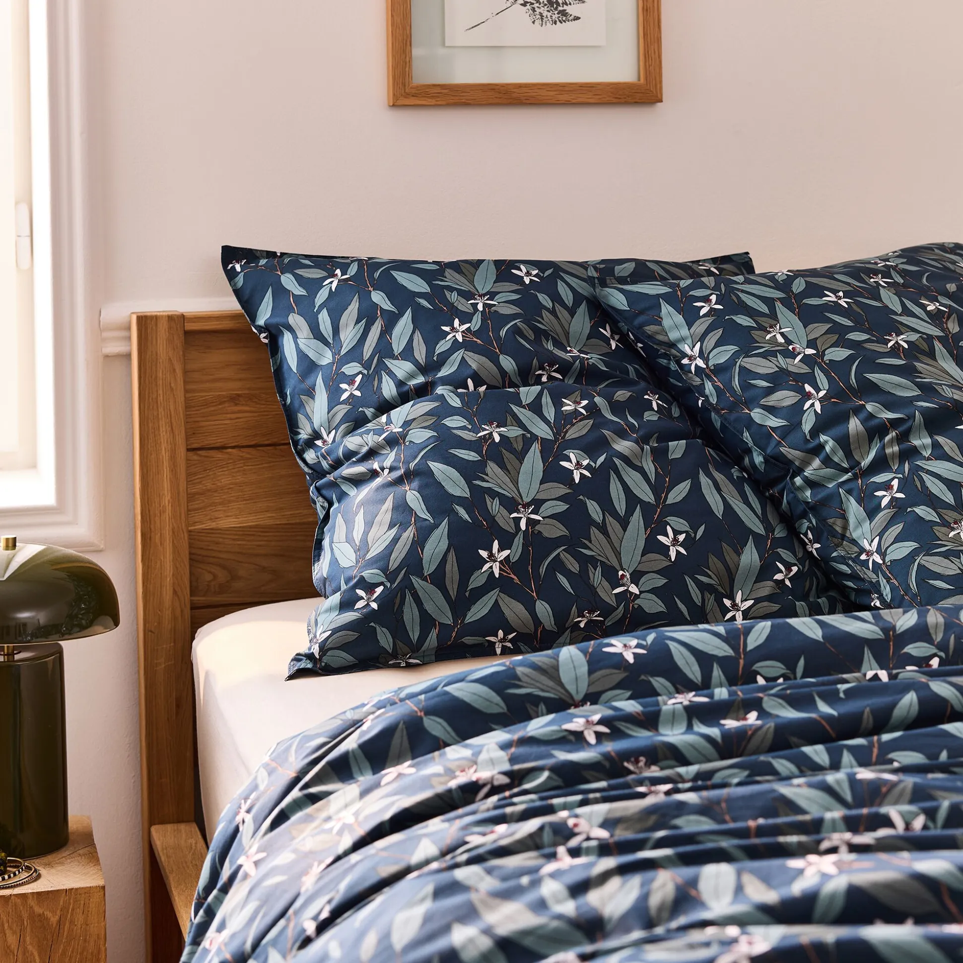 Lot de 2 taies d'oreiller fleurs d'oranger en percale de coton 63x63cm - bleu