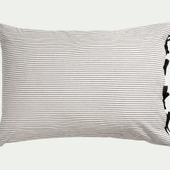 Lot de 2 taies d'oreiller rayées en coton lavé 50x70cm - blanc