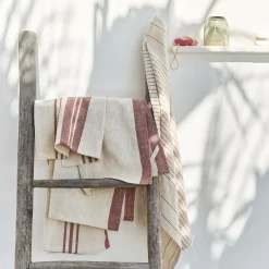 Lot de 3 torchons rayés en coton - beige et terracotta 50x70cm