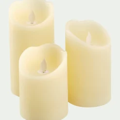 Lot de trois bougies à LED H26cm - blanc