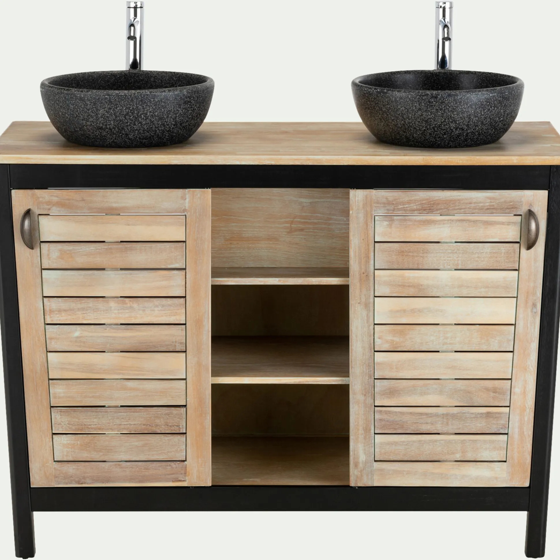 Meuble sous-vasque double 2 portes en acacia massif - L120cm
