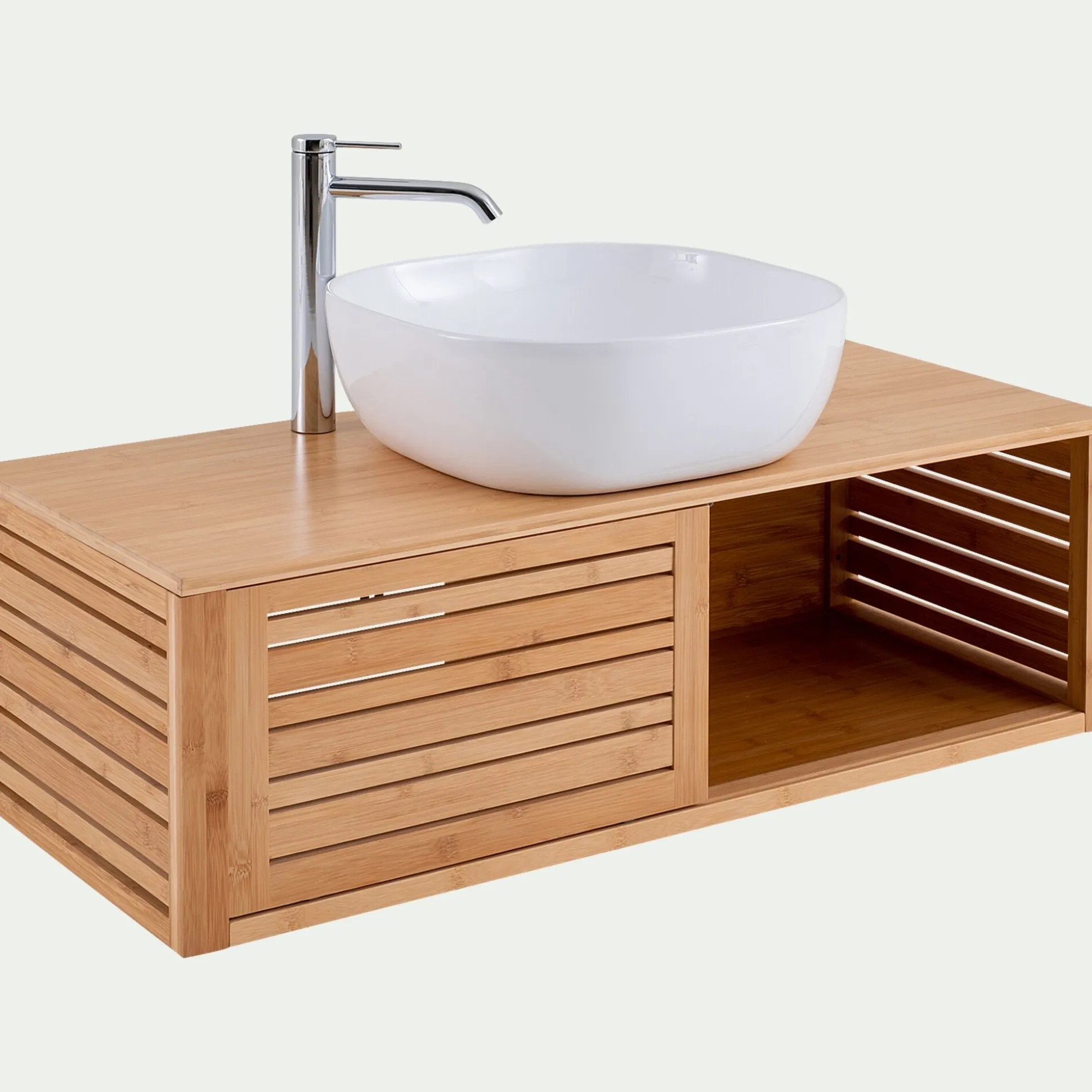Meuble sous vasque murale en bambou L95xl40xH30cm - bois clair