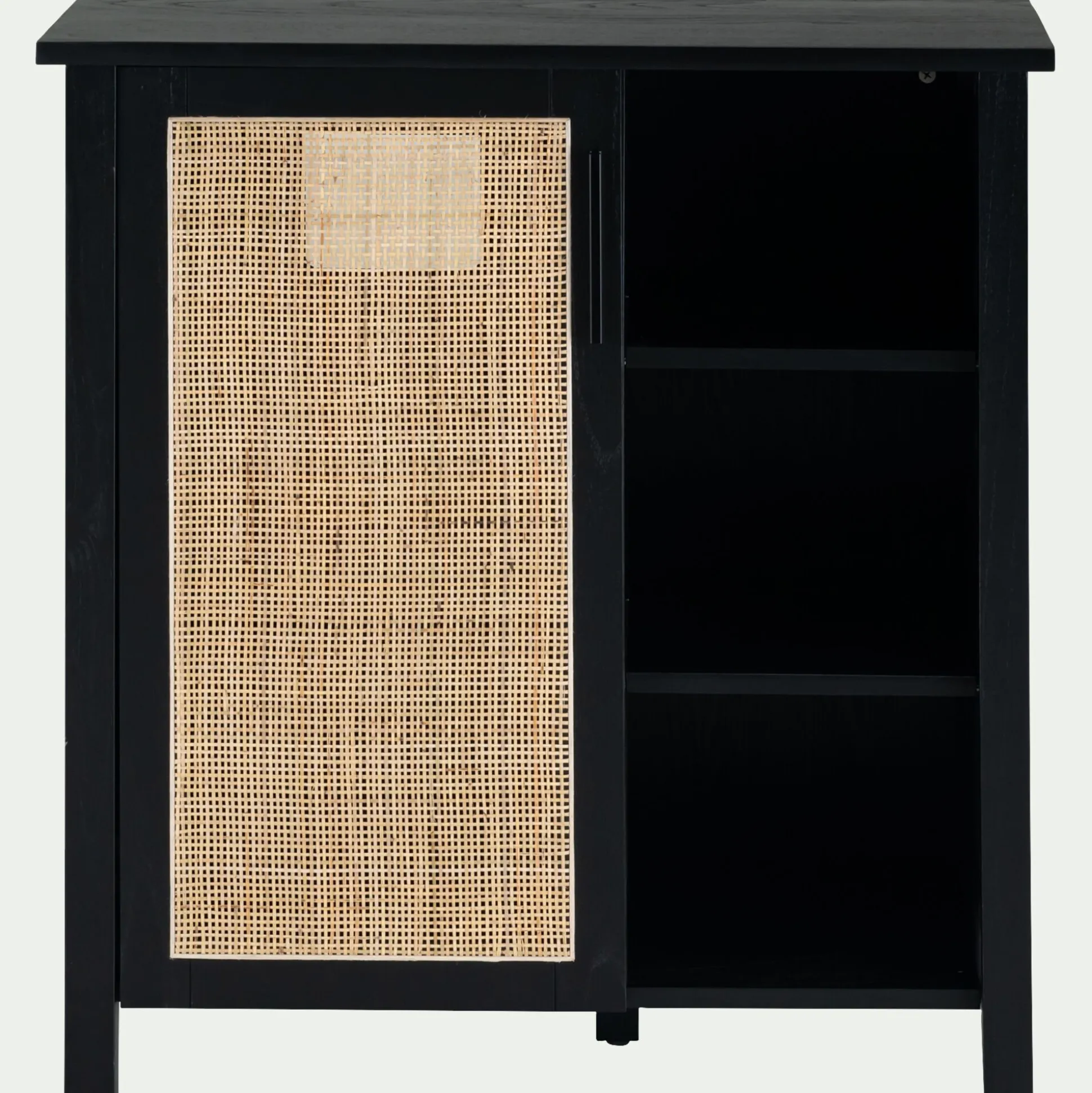 Meuble sous-vasque simple en bois de cèdre et 1 porte en cannage - L80cm