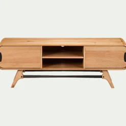 Meuble TV plaqué chêne avec piétement en métal - bois clair L165xH58cm