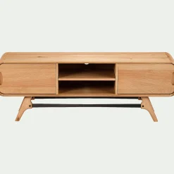 Meuble TV plaqué chêne avec piétement en métal - bois clair L165xH58cm