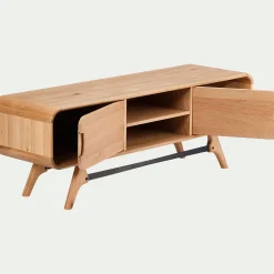 Meuble TV plaqué chêne avec piétement en métal - bois clair L165xH58cm