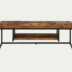 Meuble TV 2 plateaux effet bois et acier - 120cm - marron