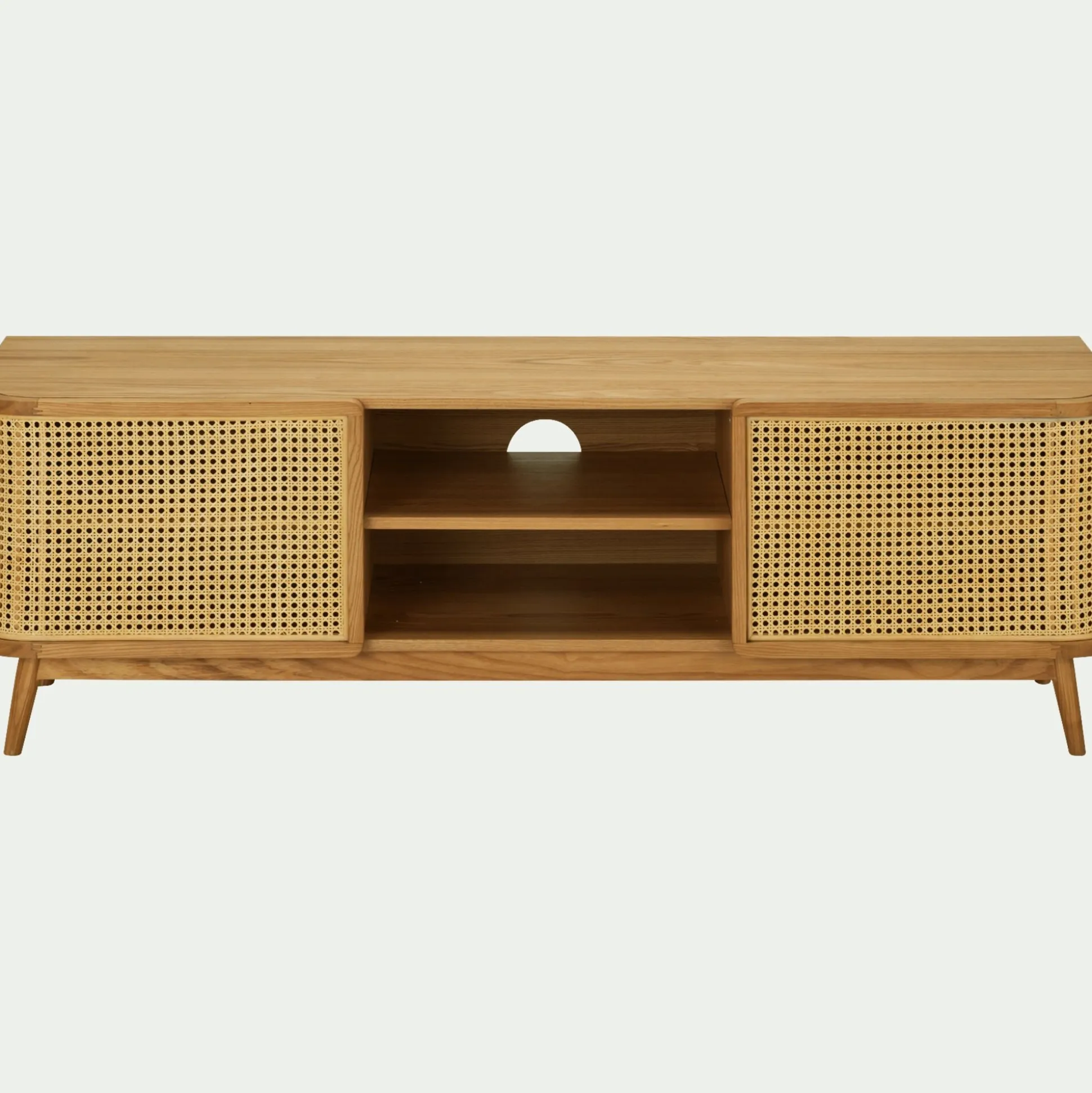 Meuble tv 2 portes en bois et cannage L160cm - bois clair