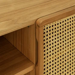 Meuble tv 2 portes en bois et cannage L160cm - bois clair