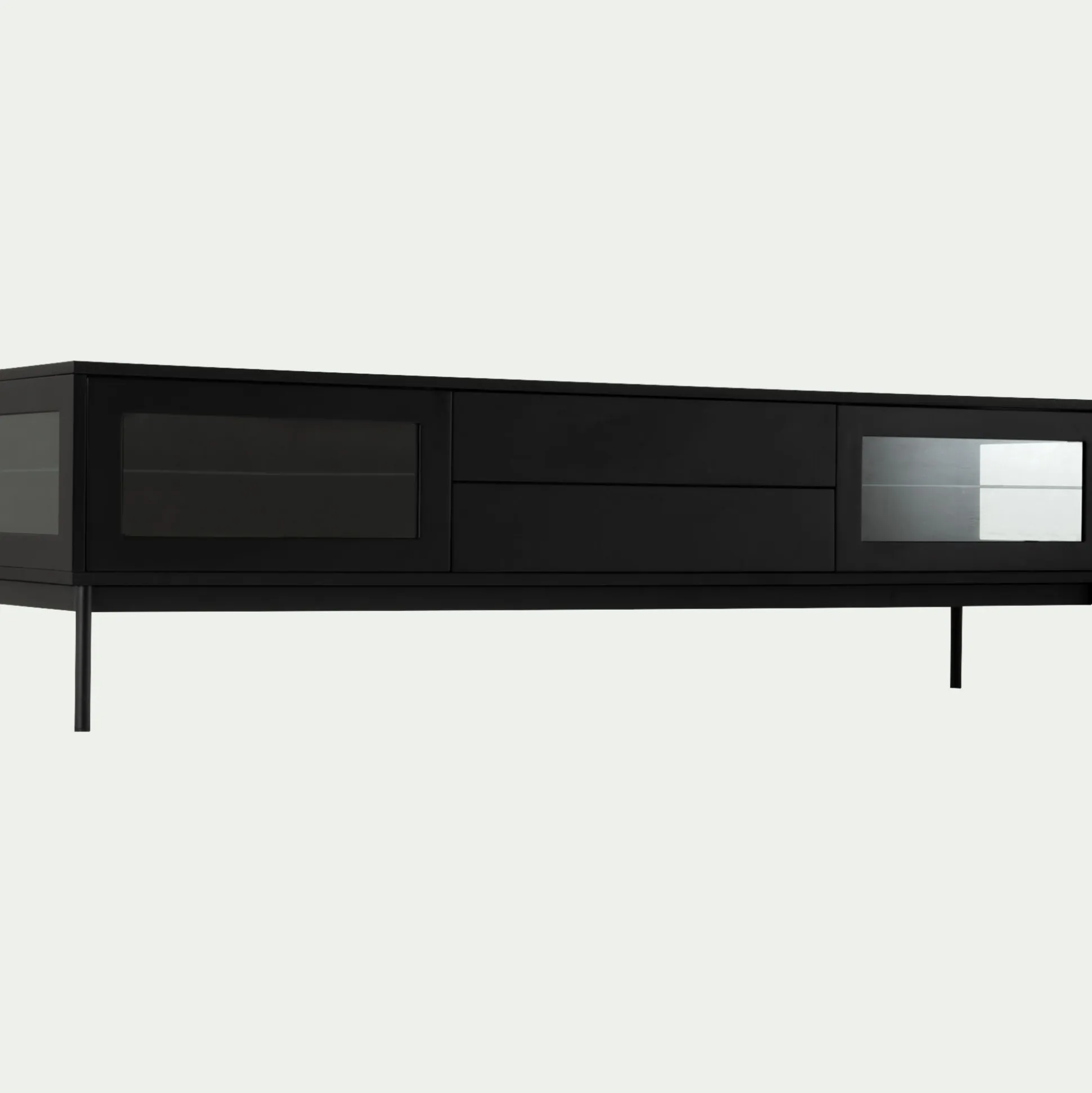Meuble tv 4 portes en bois et verre - noir L180xl42xH51cm