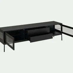 Meuble tv 4 portes en bois et verre - noir L180xl42xH51cm