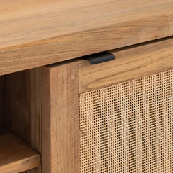 Meuble tv 2 portes en teck recyclé et cannage L150cm - bois clair