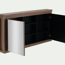 Miroir double avec rangement en pin placage eucalyptus L120xl42cm - bois foncé