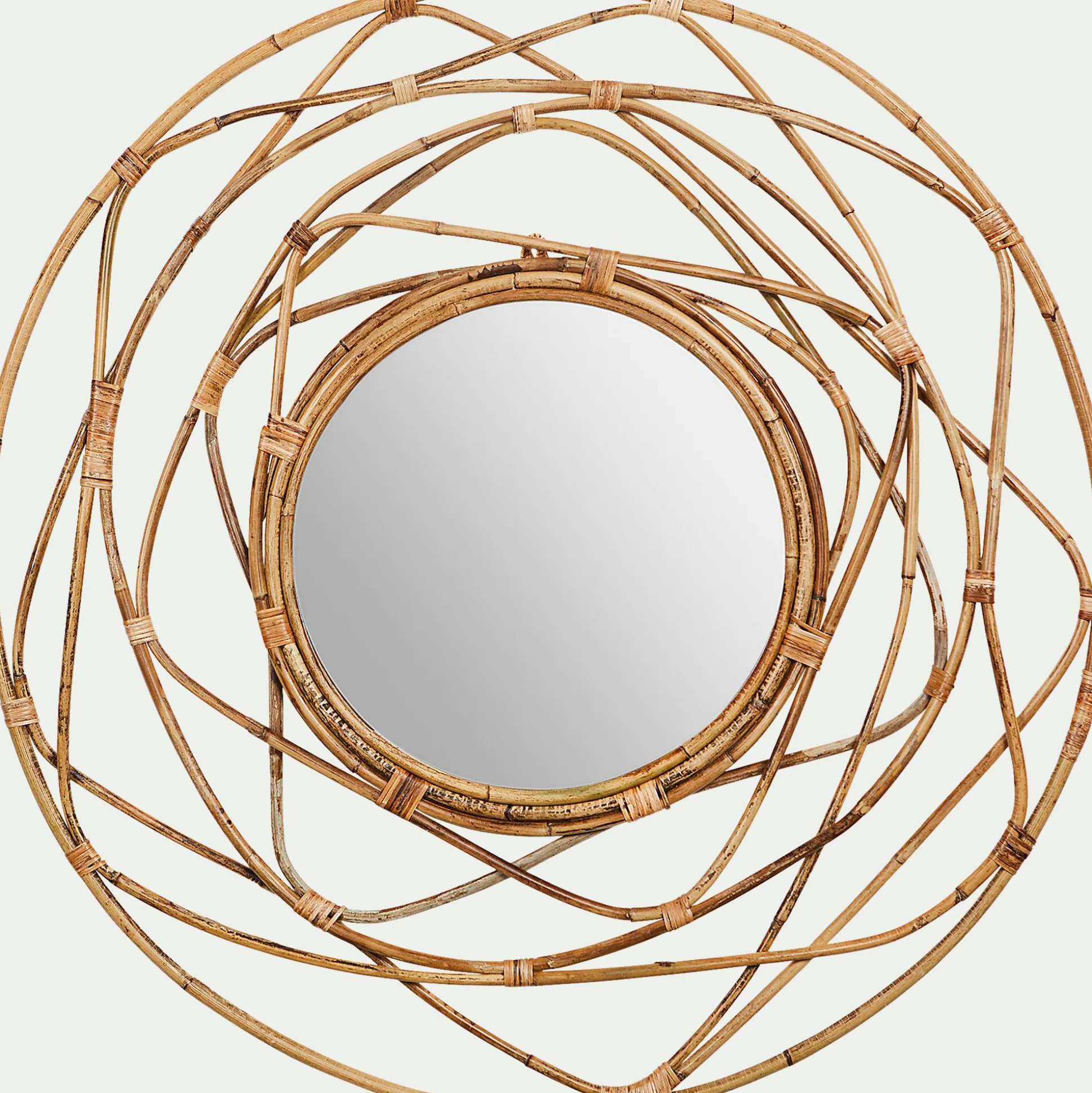 Miroir fleur circulaire en rotin D90cm - naturel