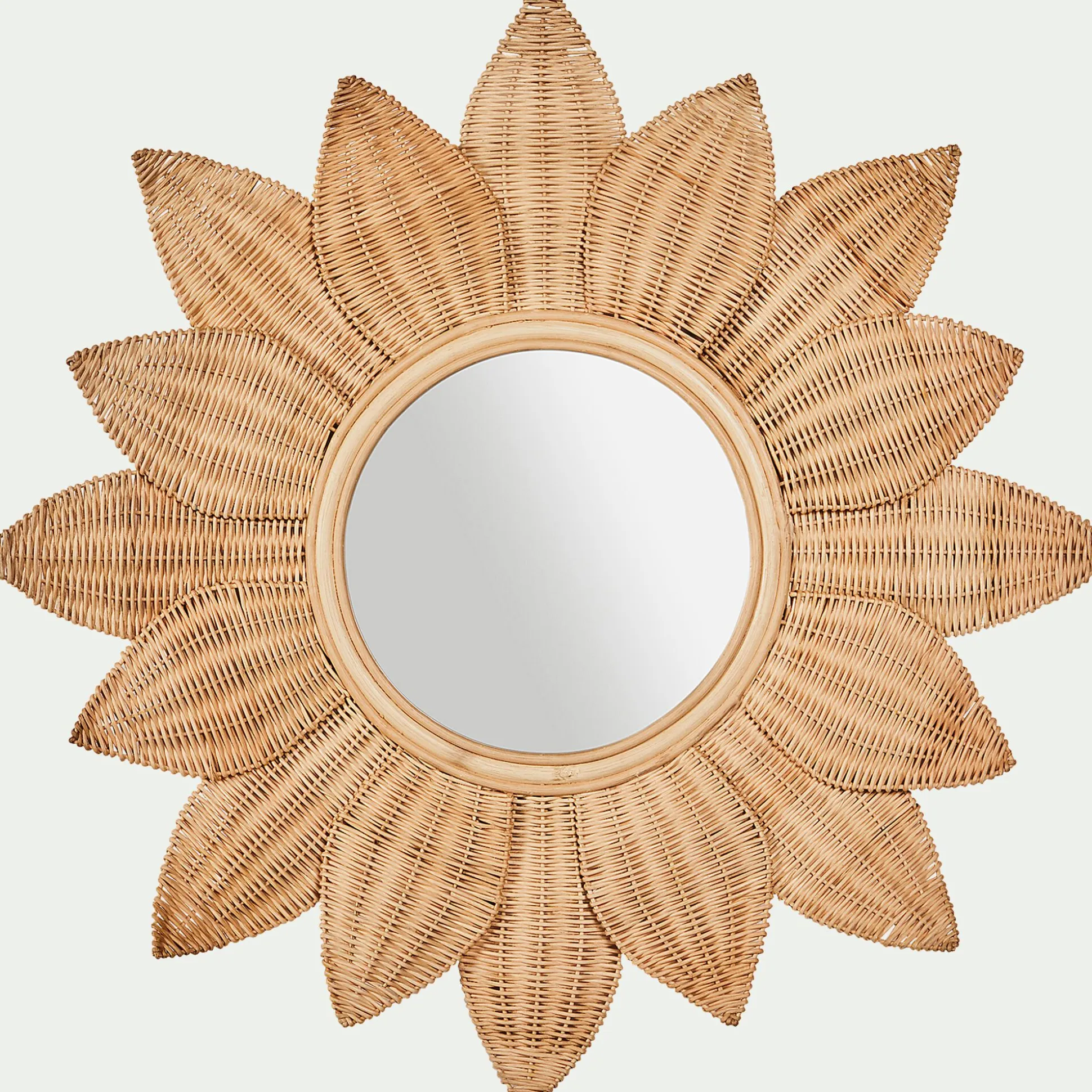 Miroir fleur en rotin - naturel d80cm