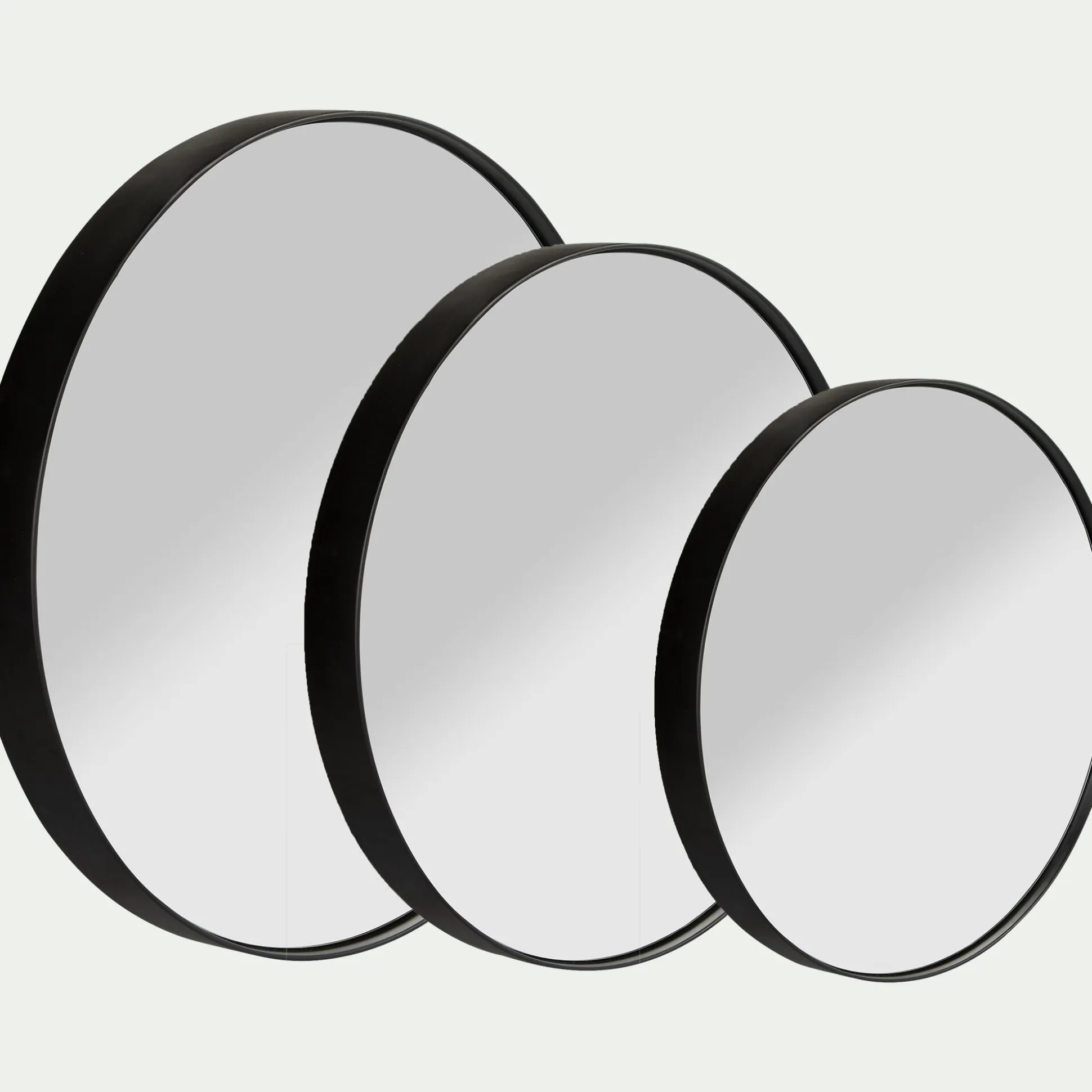 Miroir rond en bois D50cm - noir