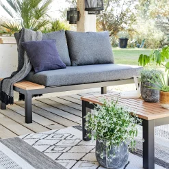 Méridienne de jardin en aluminium et eucalyptus - noir (2 places)