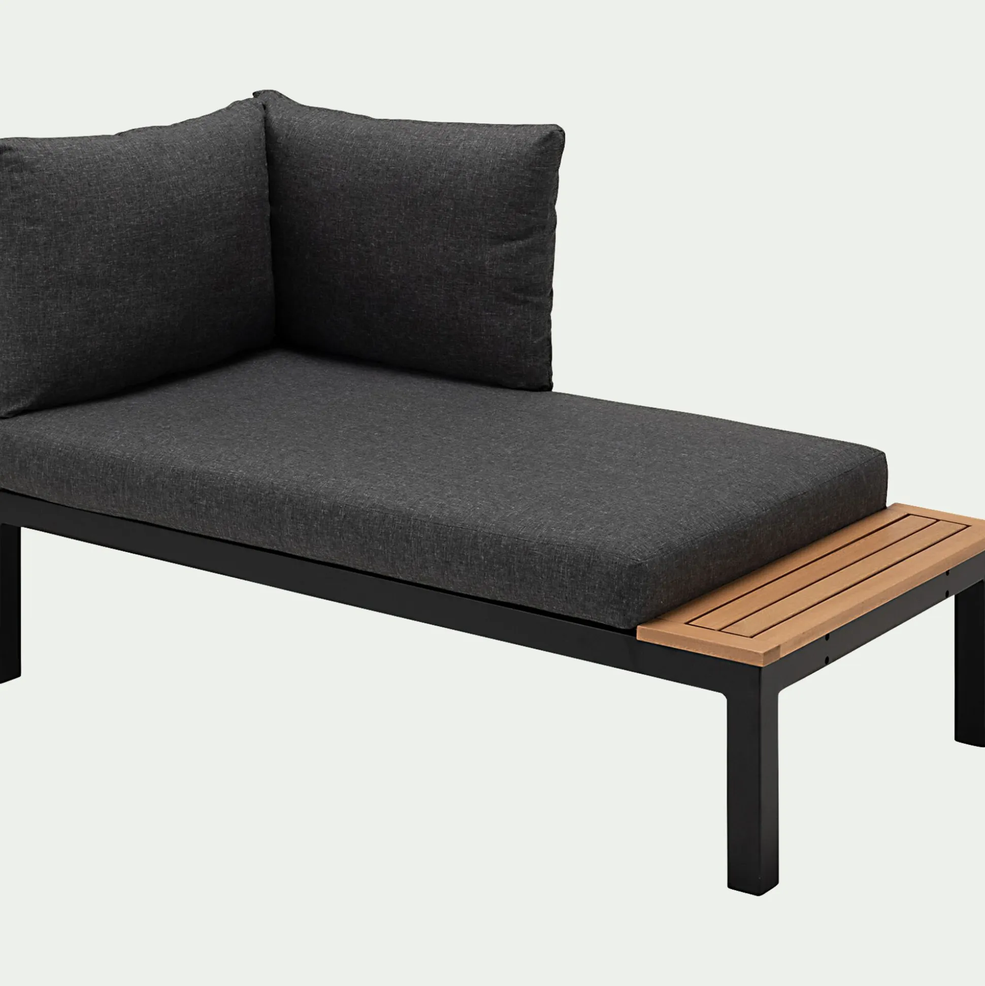 Méridienne de jardin en aluminium et eucalyptus - noir (2 places)
