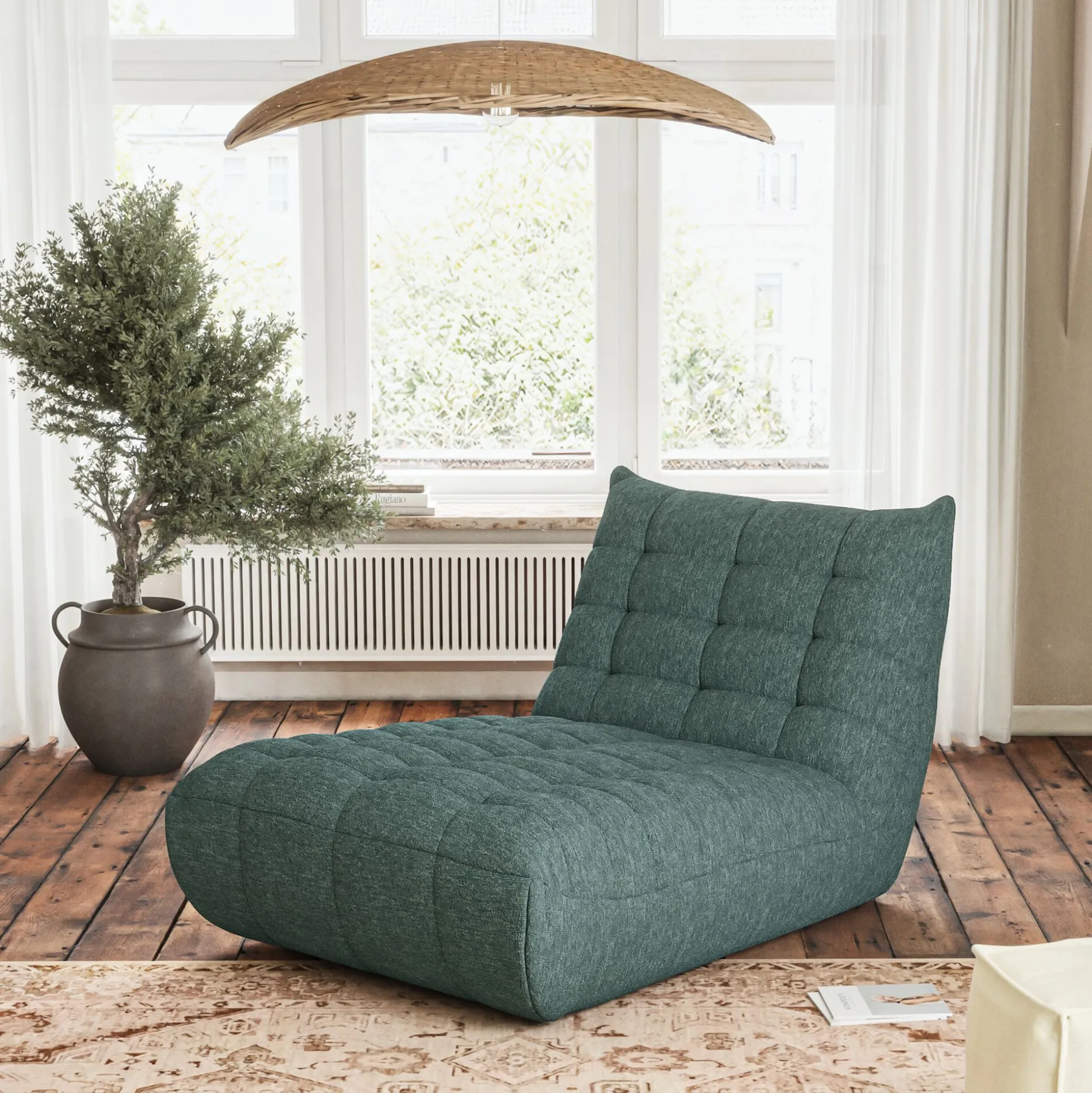 Méridienne en tissu chenille - bleu calaluna