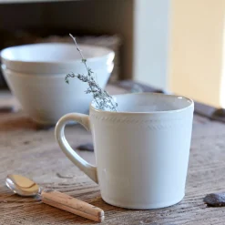 Mug en grès avec liseré beige 47cl - blanc ventoux